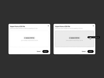 Team import from CSV file csv import file import file upload loading file team import team members ui