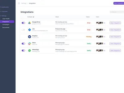 Add New Integrations Flow clean design interface ui ux
