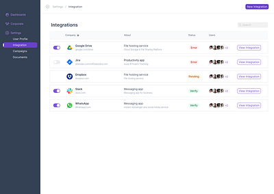 Add New Integrations Flow clean design interface ui ux