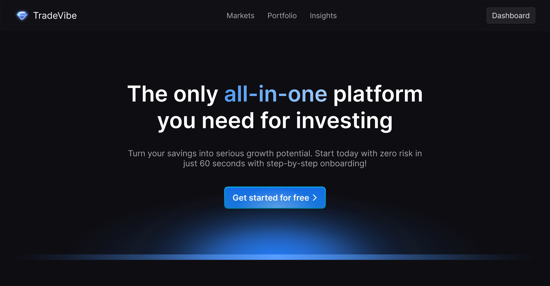 💎 Hero Banner with Header: Stocks Platform banner blue button dark futuristic gradient header hero invest link mode navigation neon platform section signup stock website