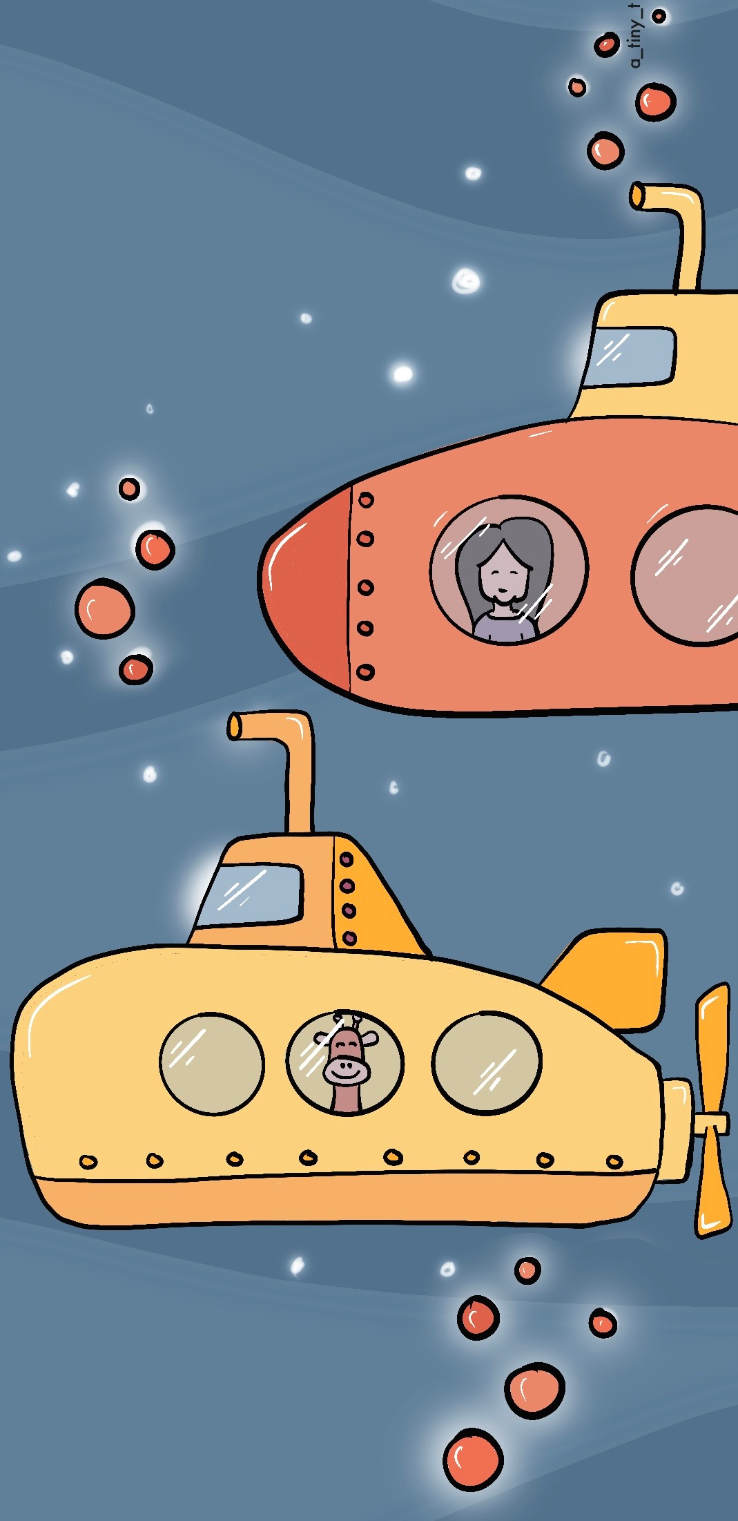 Under the water animals art character design cute drawing graphic design illustration solid submarine vector water