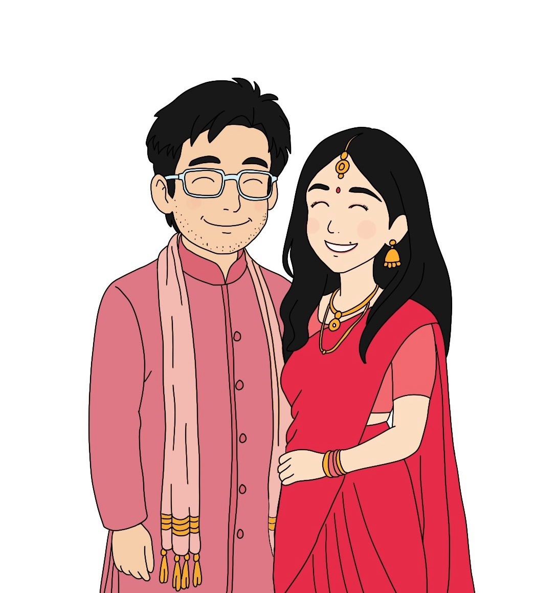 Newly weds art caricature character design drawing ghibli style graphic design illustration marriage solid vector wedding card