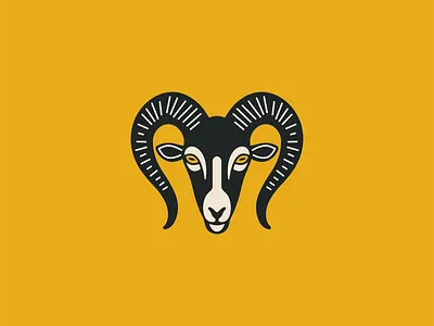 Ram Head Logo adventure animal branding design emblem farm horns icon illustration logo mark mountain nature outdoors ram retro vector vintage yellow