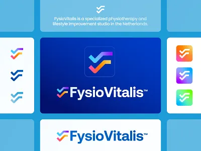 FysioVitalis - Logo Design Presentation active brand identity branding check f fit freelance logo design gradient health jeroen van eerden lettermark logo logo design logo system monogram sport v visual identity vital