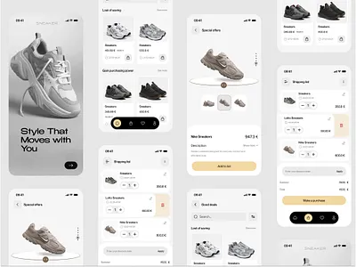 Sneakers E-Commerce Mobile App app e commerce fashion e commerce minimal sneakers design mobile mobile app mobile app design shoe shoes shop shopping shopping app sneakers sneakers app design sneakers product page sneakers shop sneakers ui sneakers ui design sneakers ux design store