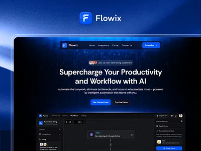 Flowix — AI SaaS & Automation Template ai automation clean darkmode darktheme design designstudio figma framer framerdesign landingpage minimal productdesign saaswebsite template trending ui ux webdesign website