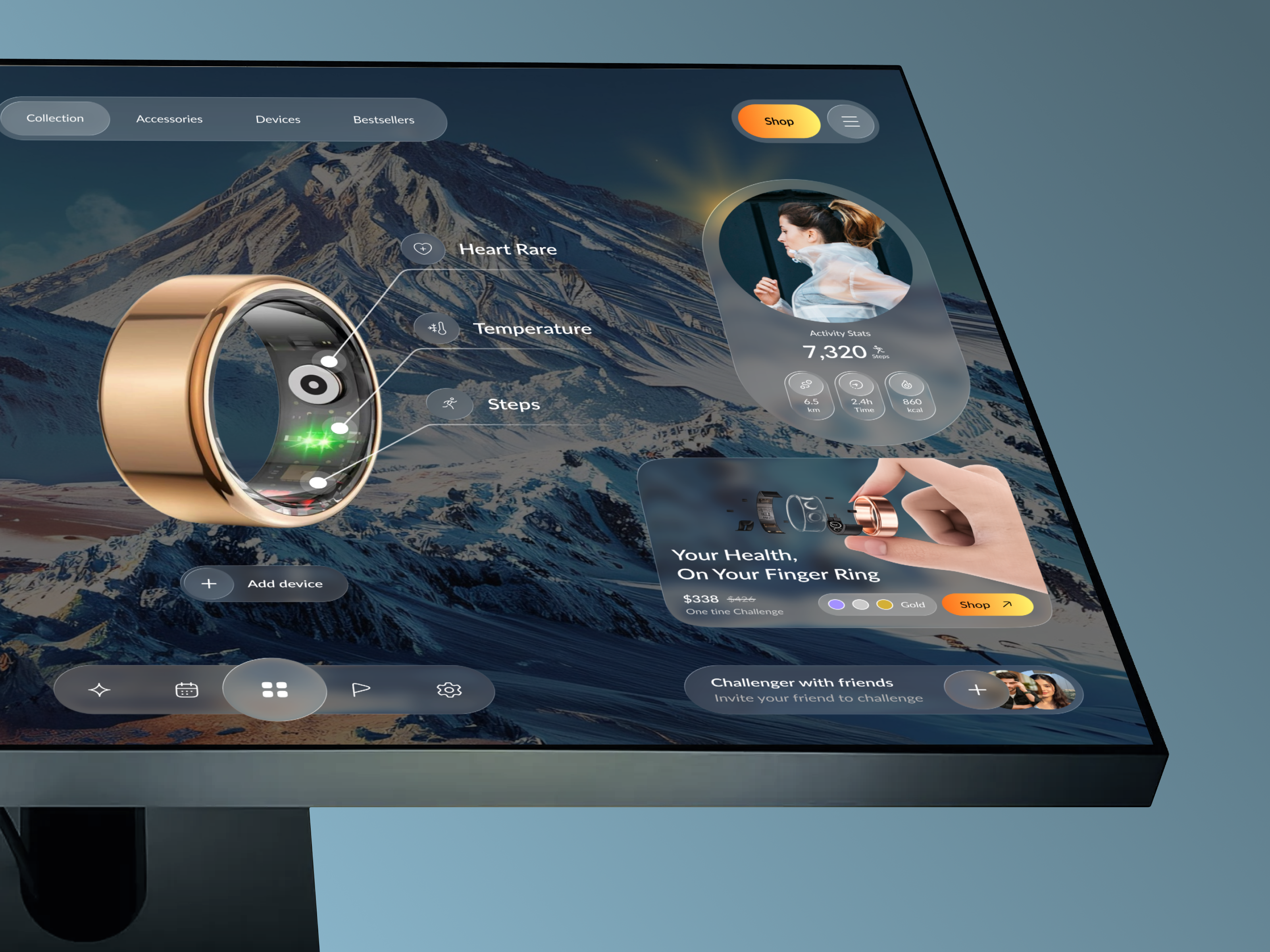 Smart Ring – Health Tech SaaS Dashboard UI dashboard dashboarddesign datavisualization device healthapp healthtech modernui product design ring saas saasdashboard smartring startup design uiux wearabletech web ui design