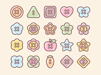 Cute sewing buttons baby button child clothing collection cute design fastener flower hand drawn hobby icon illustration kid pastel set sewing shape soft vector