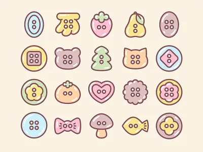 Collection of clothing buttons in various shapes 2d apparel baby button clothing collection cute design fastener icon illustration kid nursery outlined pastel set sewing soft vector