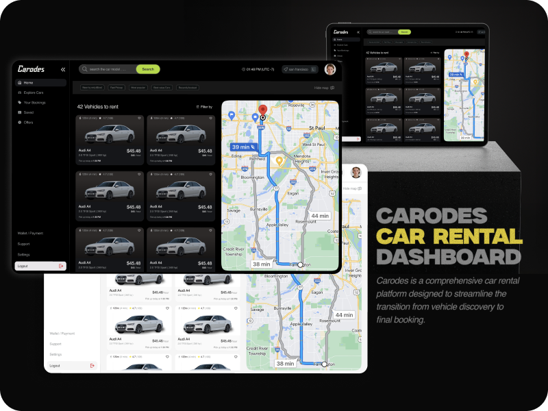 Carodes | Car Rental Management & User branding carrental dashboard graphic design latest ui website