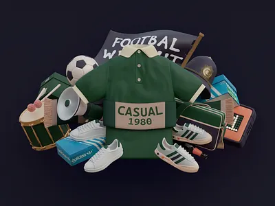 Casual 1980 3d illustration 1980 3d 3d design 3d illustration adidas app c4d casual drum fashion football megaphone police polo render sneakers soccer ui ultras ux