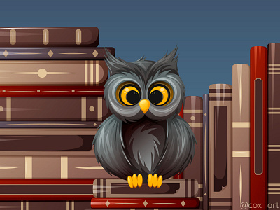 Owl surrounded by books bird books cartoon character design education illustration illustrator knowledge library owl reading vector wildlife