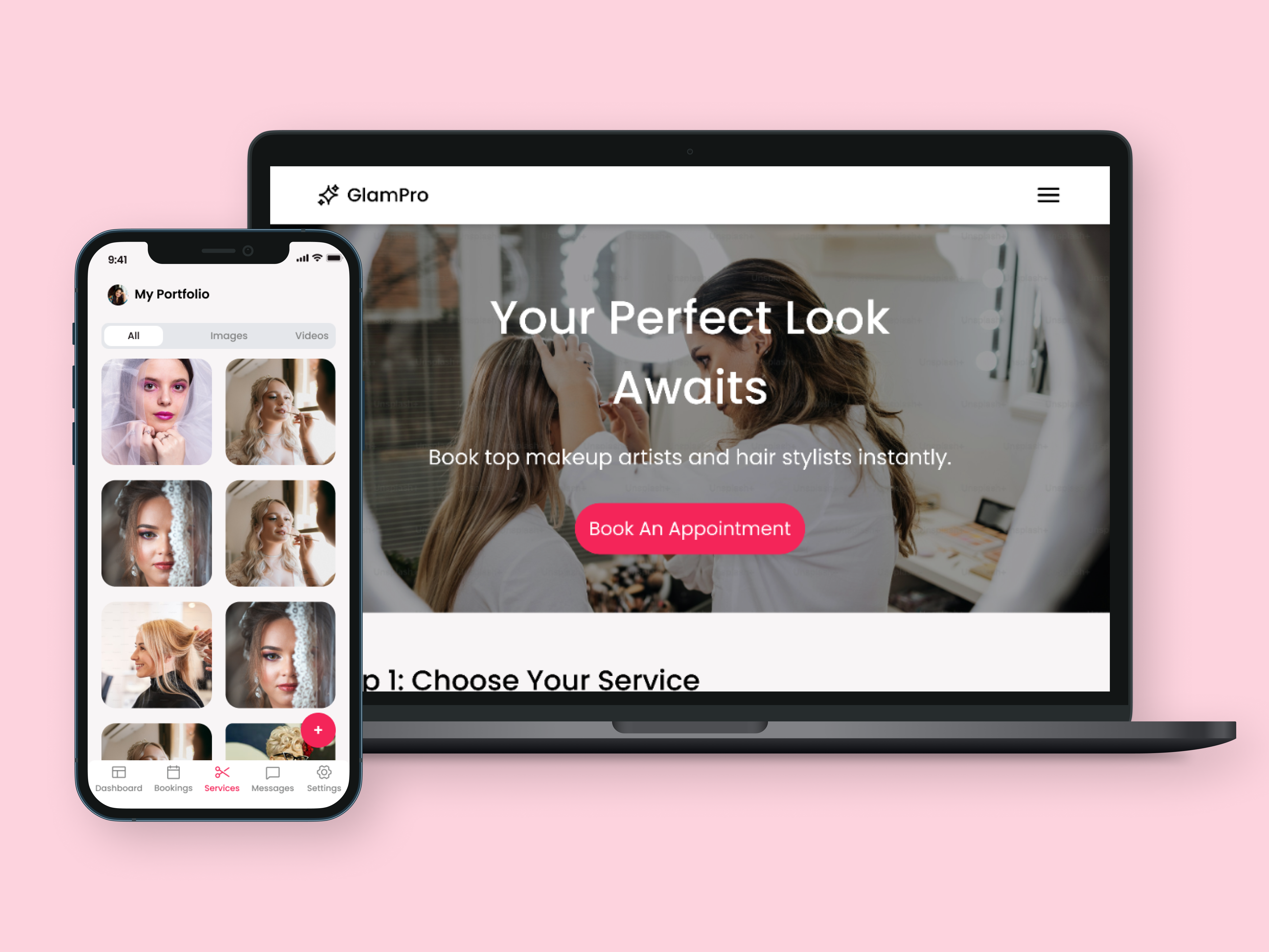 Elegant Beauty Service Booking Platform beauty app beauty services chat edit profile landing page message screens mobile app design onboarding profile ui service booking app visual design