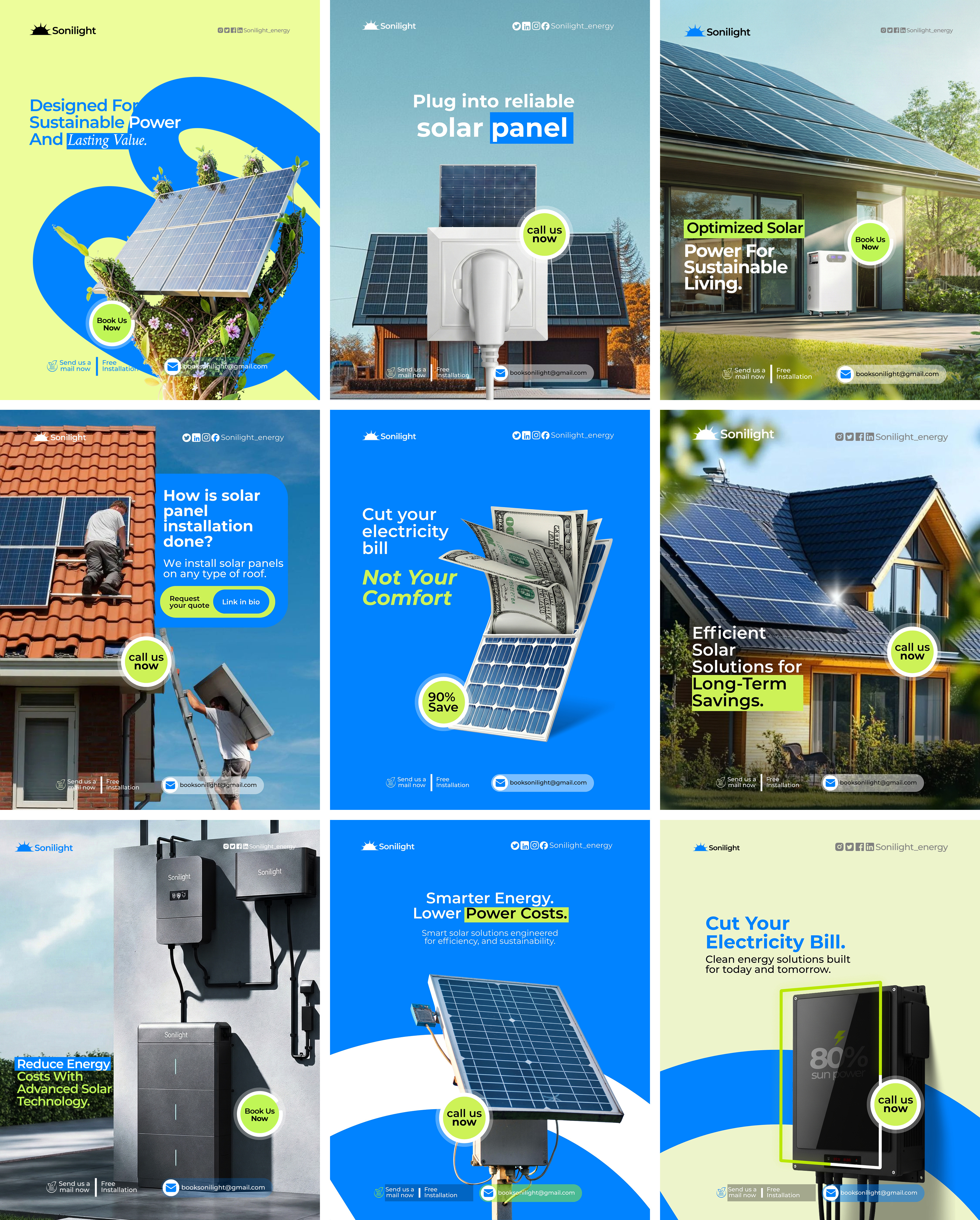 Social Media Design - Solar Energy Sonilight advertising branding design flyer design graphic design landing page poster design social media social media design solar energy solar panel sustainable energy uiux