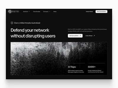 Cybersecurity website hero concept abstract b2b cybersecurity defence grainy industrial landing page modern security uiux webdesign