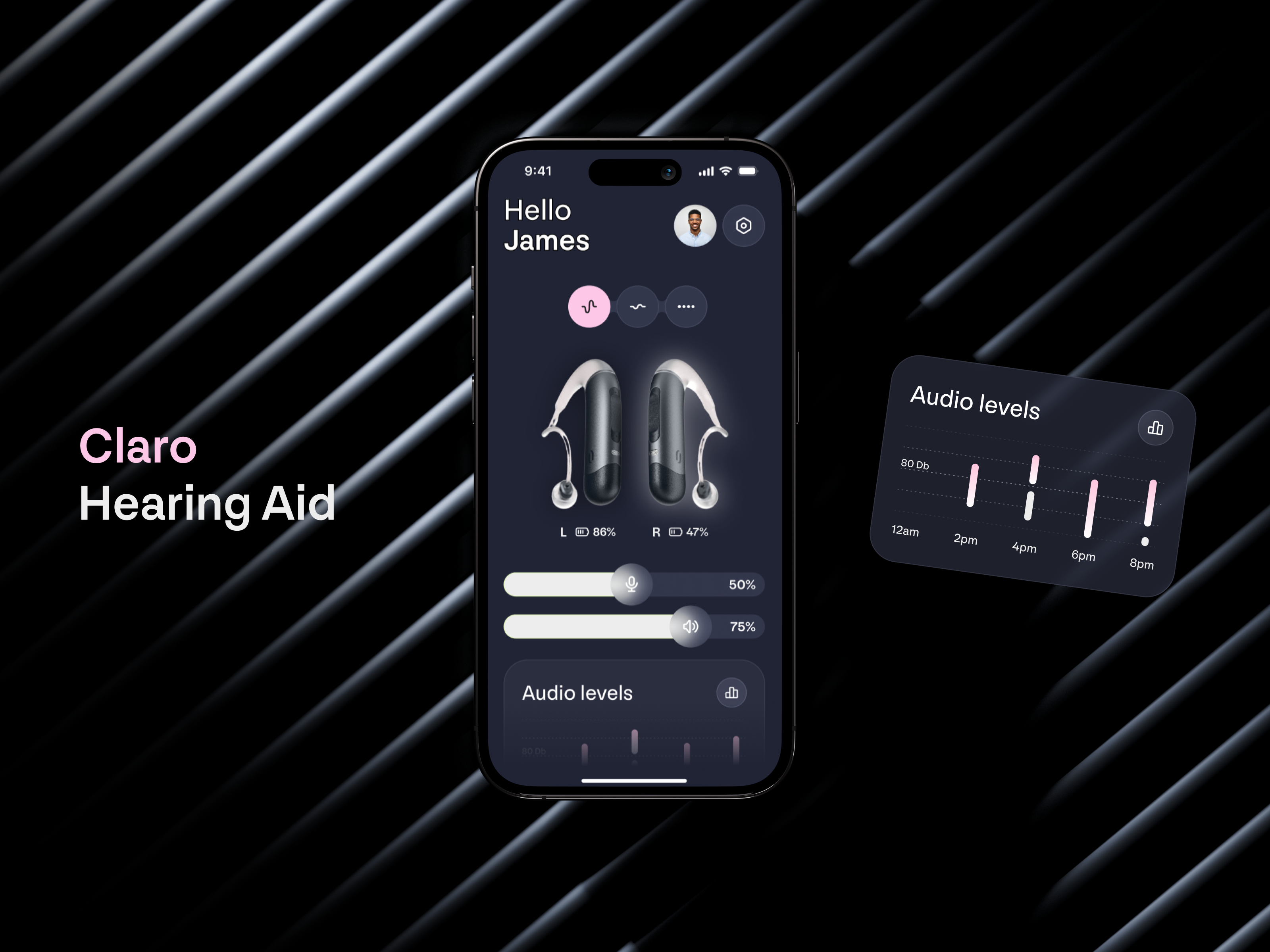 🎧 Mobile design for the care device app | Hyperactive aid app concept dark ui design device health healthcare hyperactive mobile mobile design product design smart care app ui ux