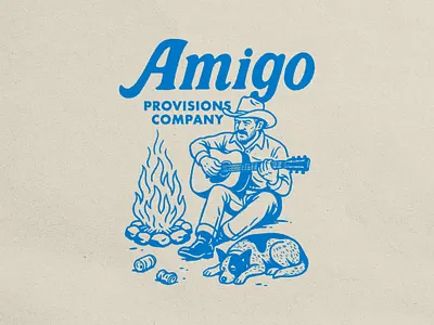 Campfire Pickin' | Amigo Provisions Co. adventure campfire camping cowboy dog guitar illustration outdoors ranch retro texas tx vintage western