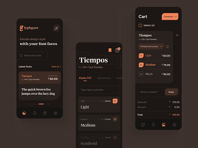 E-commerce App Interface for Buying Fonts alibaba aliexpress amazon buy creative design e commerce font mobile app shop shopping text typeface typography ui ux