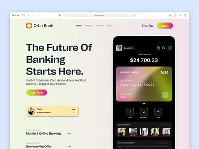 Orbit Bank — Modern Digital Banking Landing Page (Hero Section) app ui banking ui clean ui dashboard ui digital banking figma fintech landing page saas ui ui ux web design website