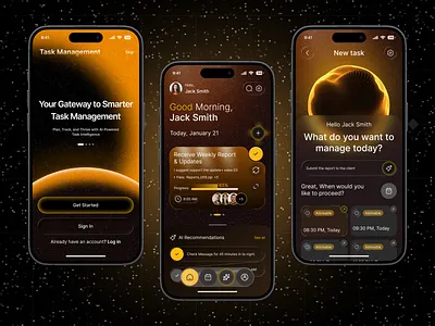 AI Task Management Mobile App Design ai ai app app design dashboard ui minimal design mobile app mobile app design productivity saas smart productivity task management task manager to do app ui design user experience workflow