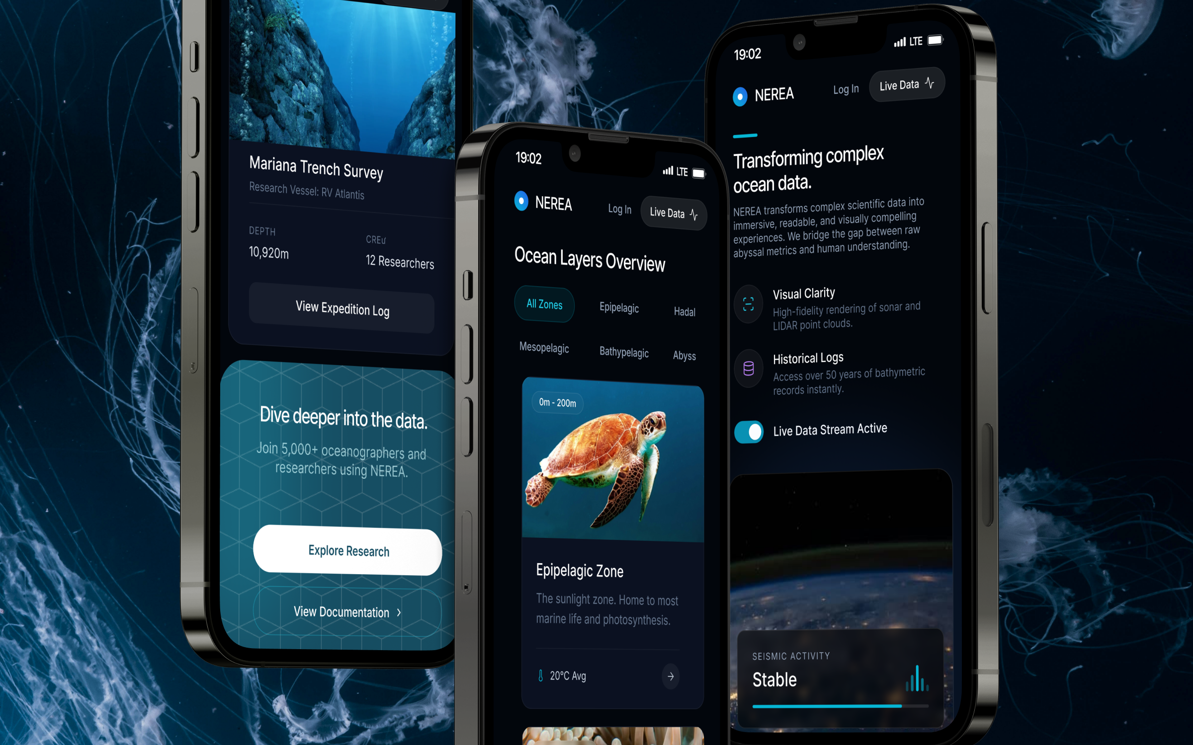 NEREA — Deep Sea & Ocean Research Platform UI/UX branding dashboard design illustration interface ocean ui uiux design ux website