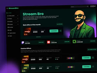 Streamer Personal Website UI branding contentcreator darkui design livestreaming marketing website personalwebsite site streaming ui visualdesign web website