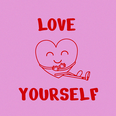 Love Yourself art artsy cute design graphic design illustration love mascot pink retro rubberhose valentines day vector