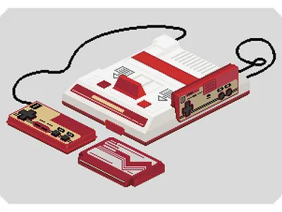 Famicom. Isometric pixel art. 8 bit famicom isometric nintendo pixel art vector