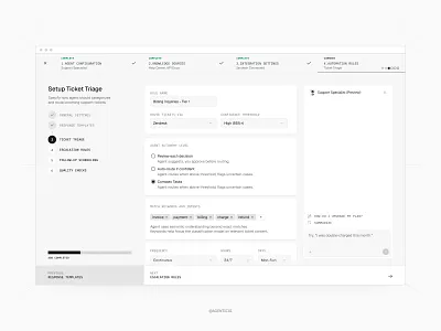 Multi-step intake flow (Agentic UI) agent agentic agentic ui ai artificial intelligence chat claude dashboard design system developer llm minimal onboarding openai product design software stepper web app workflow
