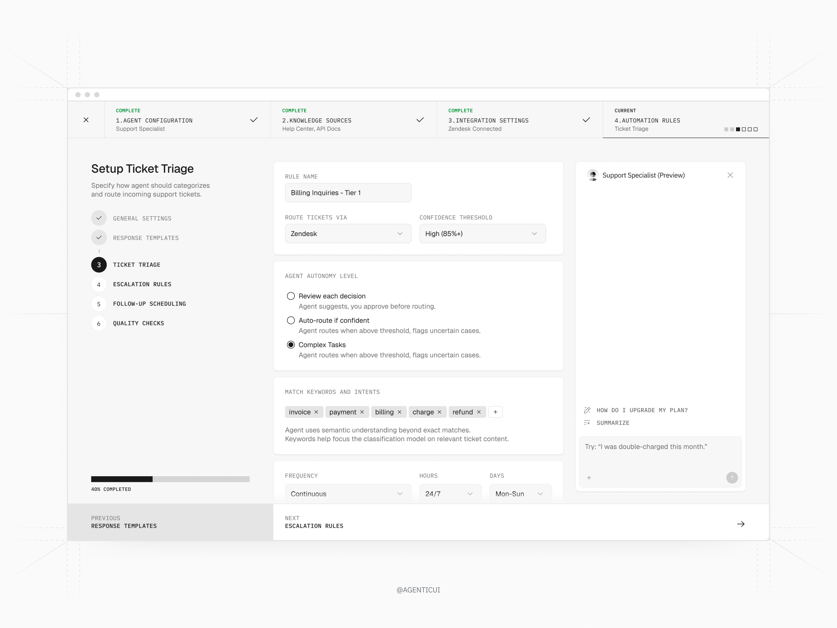 Example of Multi-step intake flow (Agentic UI)