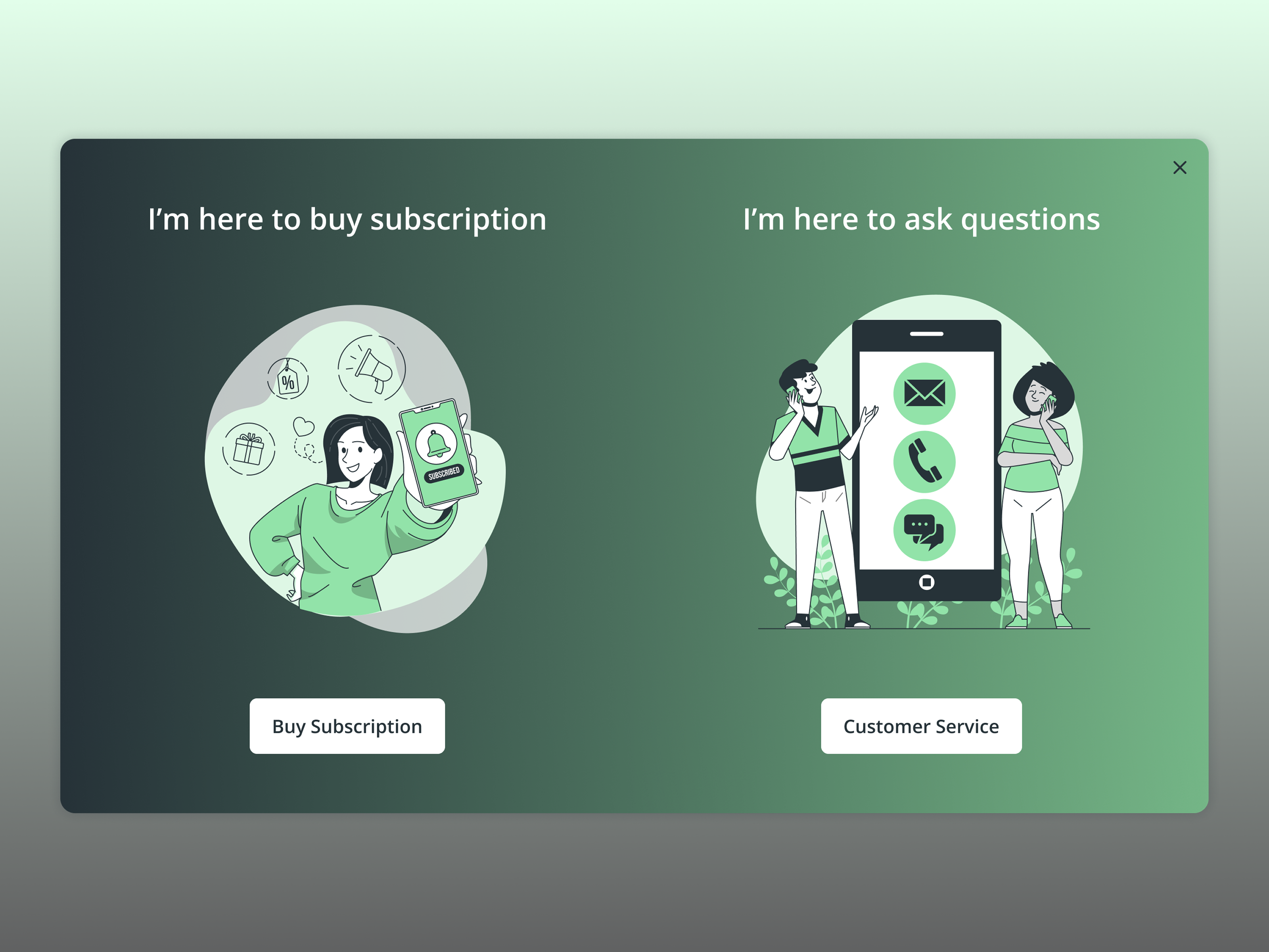User Segmentation & Support Modals clean components contact us design figma form green interface lead gen modal popup ui ui elements ux ux flow web design