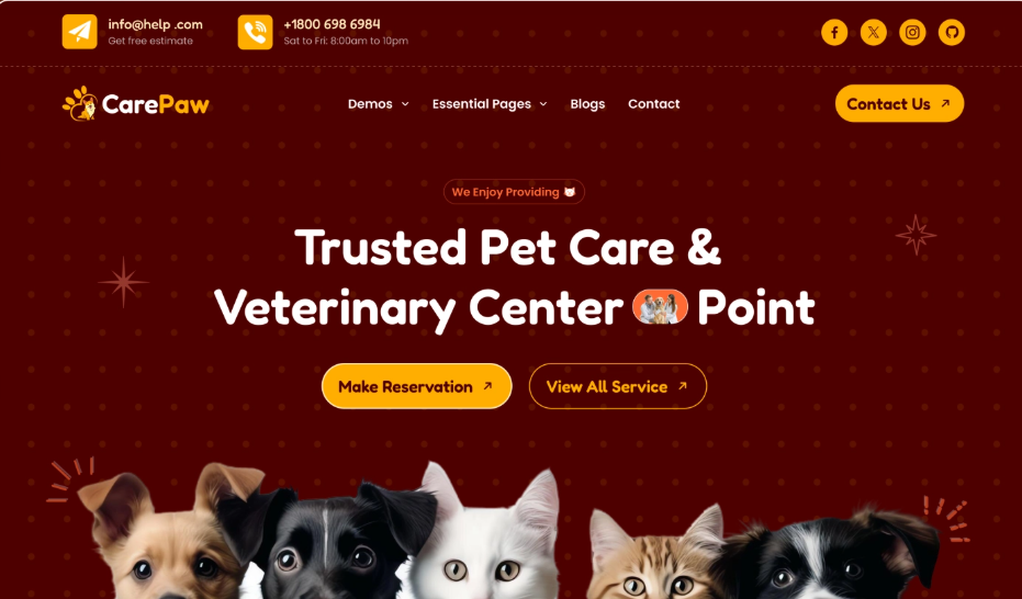 Pet Care Website UI/UX Design agency website branding clean web ui design design portfolio project design system figma figma ui design front end illustration logo ui user experince ux web design wordpress
