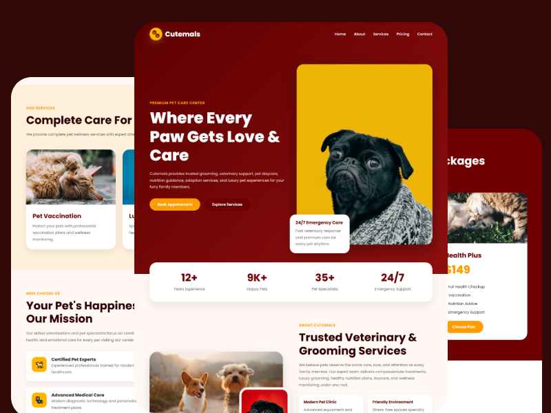 Pet Care Website UI Design agency website branding clean web ui design design portfolio project design system figma figma ui design front end illustration landing page logo ui user experince ux web design website website design website development wordpress