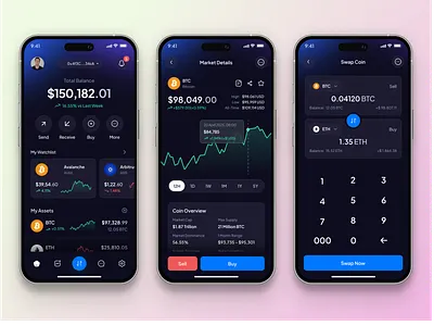 Cryptocurrency Wallet & Trading App Design ₿📱 appdesign bitcoin blockchain cryptoapp cryptocurrency cryptointerface cryptowallet dashboards datavisualization defi digitalwallet ethereum figma fintech mobilefinance tradingapp uidesign uiux web3