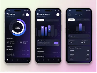 Sleep Tracking App Design😴📊 appdesign datavisualization digitalwellbeing figma habits healthandwellness healthapp healthtech mindfulness mobileapp productdesign resttracking sleepdata sleephealth sleeptracker uidesign uiux userexperience wellness wellnessapp