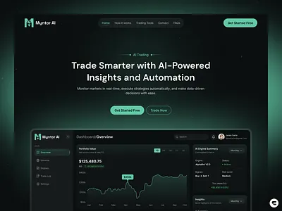AI-powered trading platform Landing Page - Myntor AI ai ai trading automated trading bank crypto cryptocurrency finance financial fintech investment app service trade trading ui uiux web design