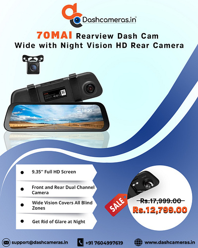 70MAI Rearview Dash Cam wide with Night Vision HD Rear Camera 70mai best dash cam for car best dash cam in india dash cam front camera mirror camera rear camera thinkware thinkware q1000