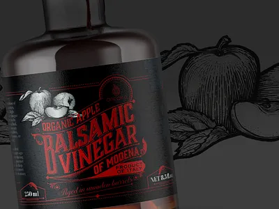 Luxury elegant balsamic vinegar label design apple illustration balsamic vinegar botanical illustration branding engraving graphic design hand drawn illustration label design logo luxury modern package design packaging design premium product design sophisticated stylish vintage visual identity
