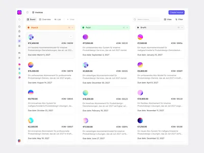 Invoice Status Board app design app ui app ux collection crm invoice product design ui ui design ux ux design