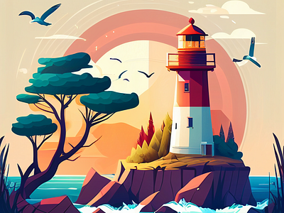 Lighthouse Illustration beach illustration environment graphic design illustration lighthouse poster sunset illustration