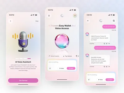 AI Voice Assistant Mobile App UI 3d ai ai app ai voice assistant app app design fintech fintech app glassmorphism ios mobile mobile app product design ui ui design voice assistant voice ui