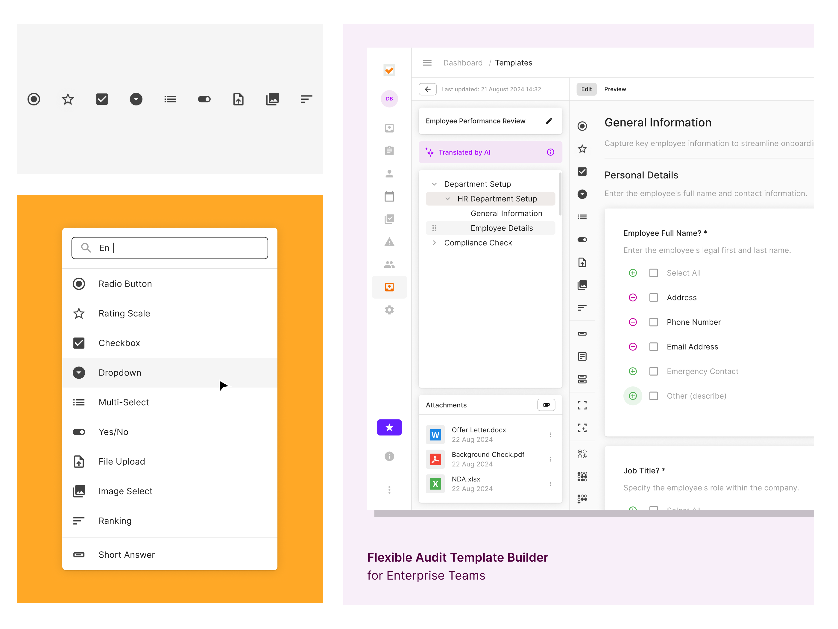 Audit Template Builder - Tickmark ai builder design system enterprise interaction interface product design saas ui ux workflow