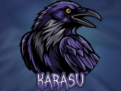 Karasu Crow Mascot Logo Design artwork character character design crow design digital art gaming logo graphic design illustration logo logo design mascot mascot logo mascot logo design purple logo