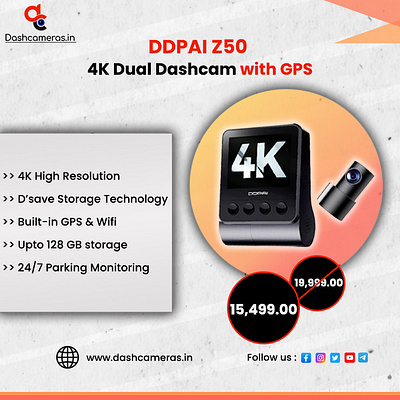 DDPAI z50 4k Dual Camera with GPS 70mai best dash cam for car best dash cam in india dash cam dashcameras dashcameras.in ddpai thinkware thinkware u1000