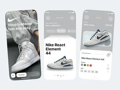 Nike Shoes Mobile App UI e commerce e shop e store ecommerce app fashion footwear ios market mobile app nike product design running shoes shoes app shopping sneakers store app ui ux webdesign