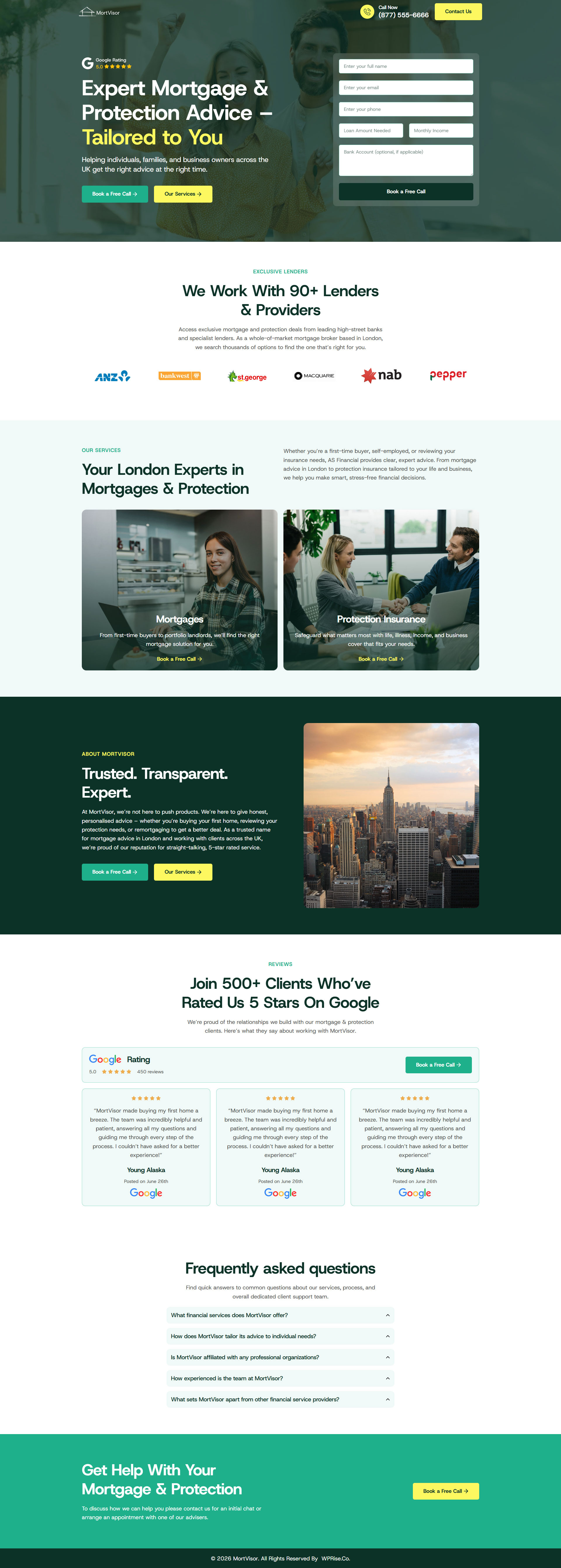 MortVisor – Mortgage Advice Landing Page for Lead Generation branding design elementor template graphic design web design website