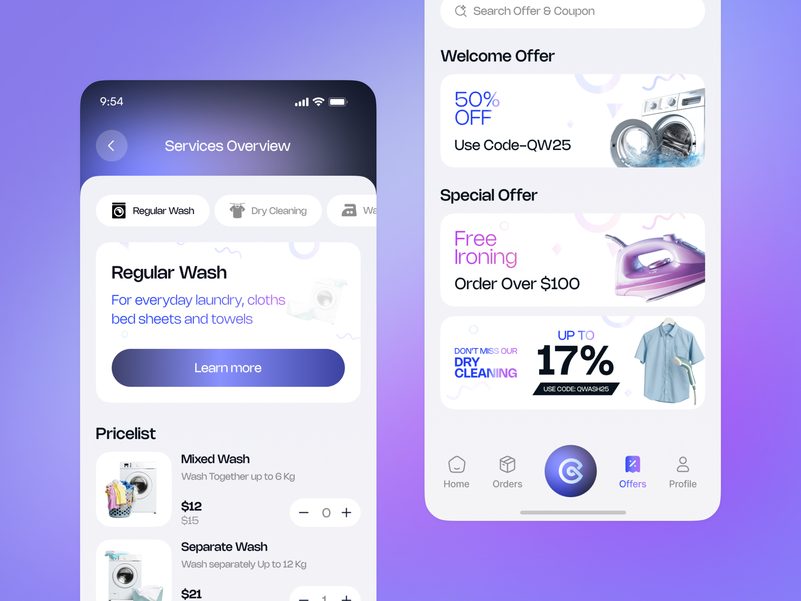 Qwash — Laundry Service Inner Screens Mobile App UI UX Design app ui app ux clean ui delivery app ecommerce app ui laundry app minimal ui mobile app design mobile ui ux modern app on demand service app order flow design panze panzestudio pricing ui service app ui service booking app service overview ui startup app ui ux design