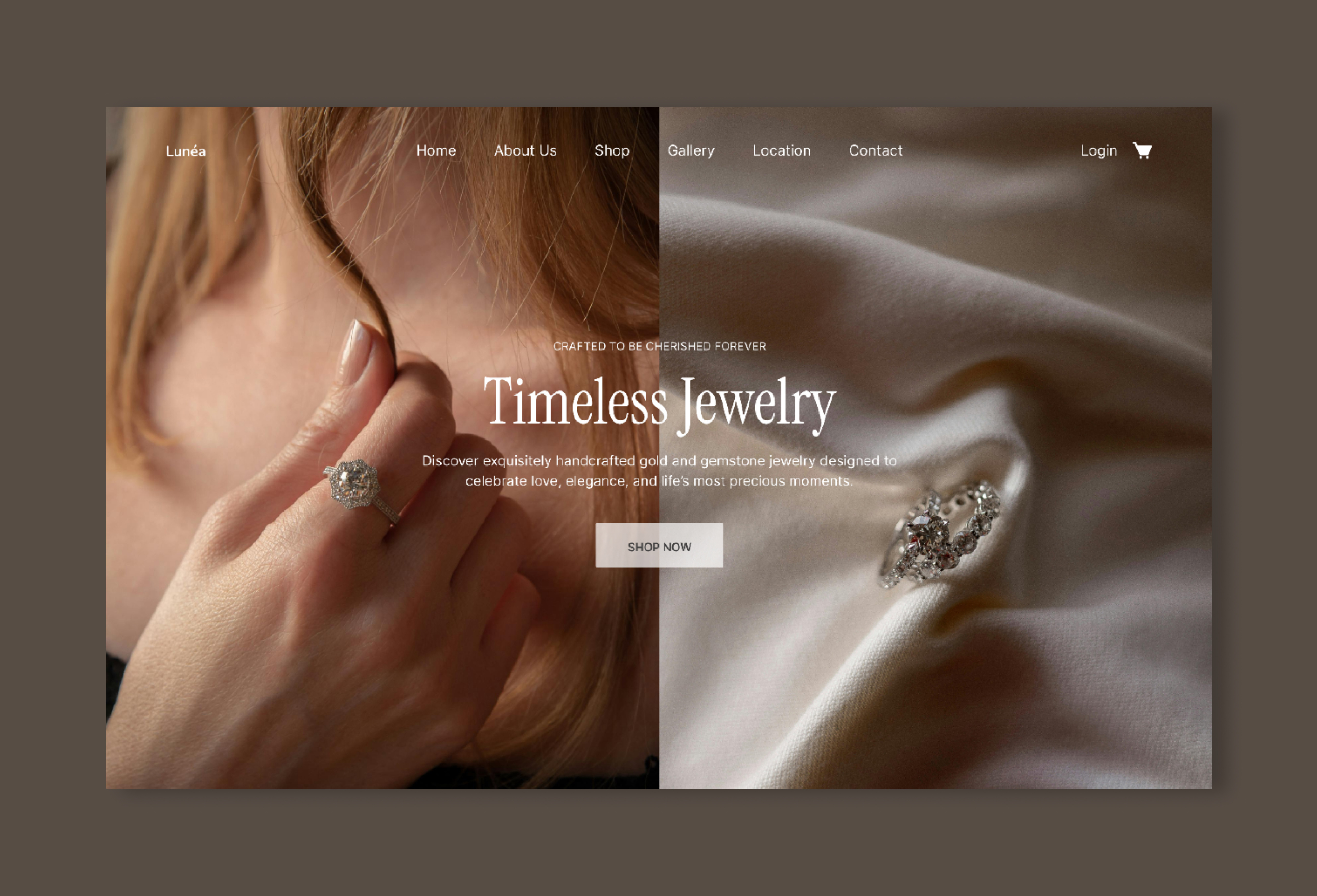 Lunéa - Jewelry Website Design design earrings gem homepage jewel jewelery jewellery jewelry jewelry shop jewels landing landing page landingpage necklace ui uiux ux web webdesign website