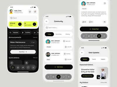 Security Management App android app app design app interface clean ui community management design ios app mobile mobile app mobile ui security management app smart society app ui uix design ux visitor management