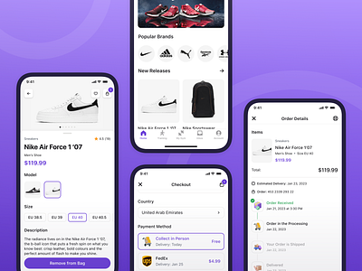 Sportswear Store - Mobile App app brands checkout clothes delivery gym ios mobile nike order product shoes sport sportswear store ui ux